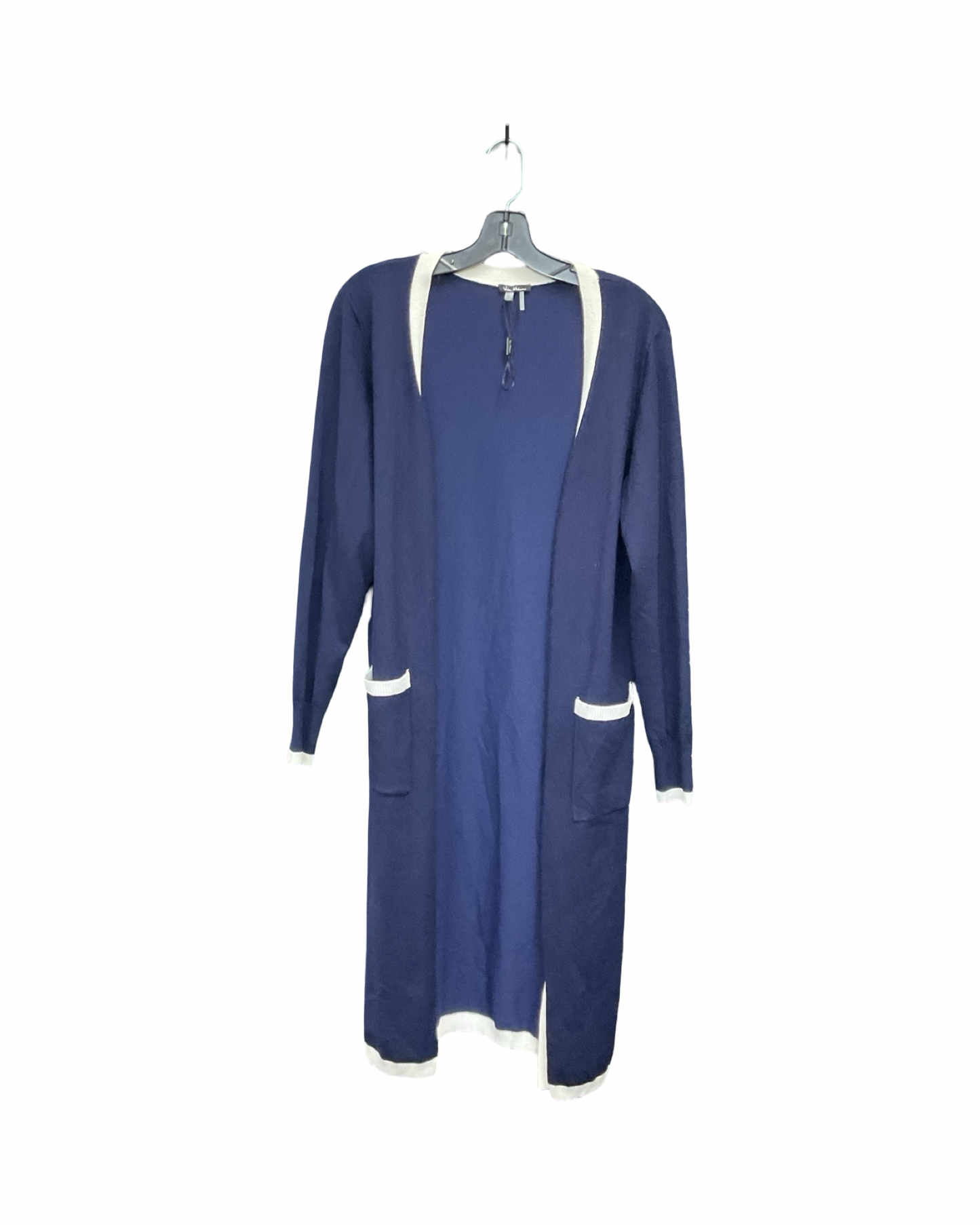 Cardigan By Vila Milano In Blue & Cream, Size:L