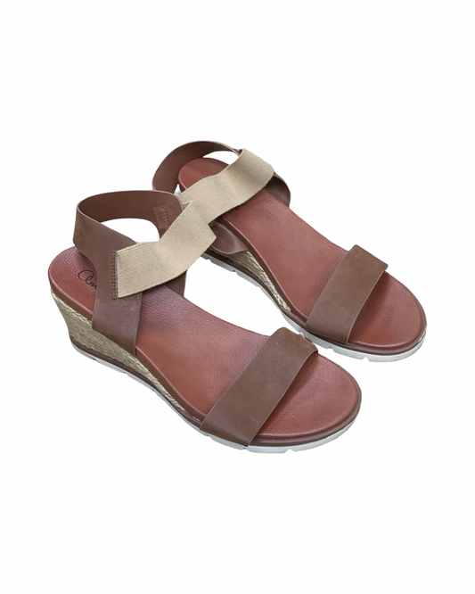 Sandals Heels Wedge By Amore In Brown, Size:8.5
