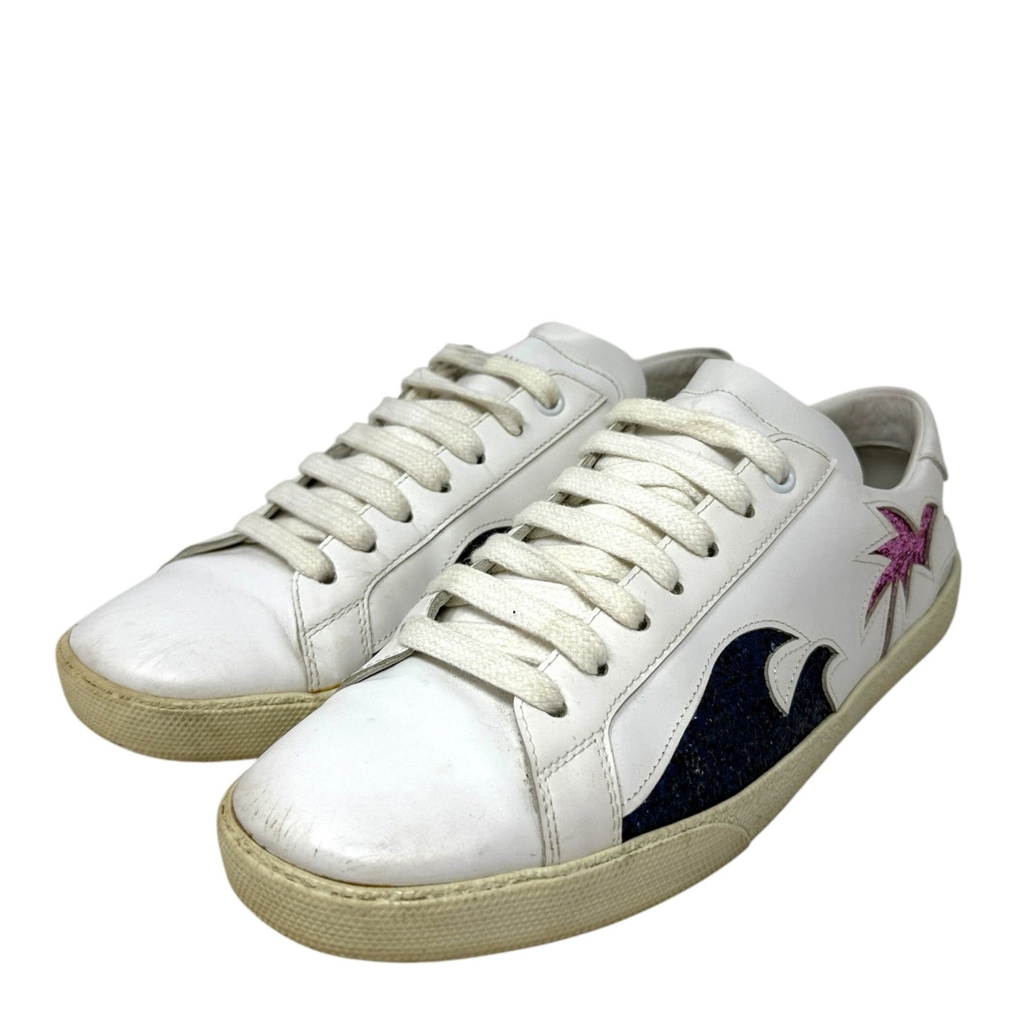 Court Classic Sea, Sex & Sun Sneakers Luxury Designer By Yves Saint Laurent In Tropical Print, Size: 9