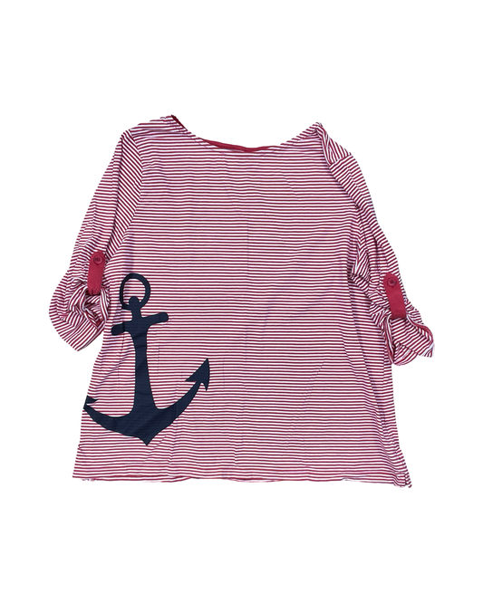Top 3/4 Sleeve By St Johns Bay In Red & White, Size:2X