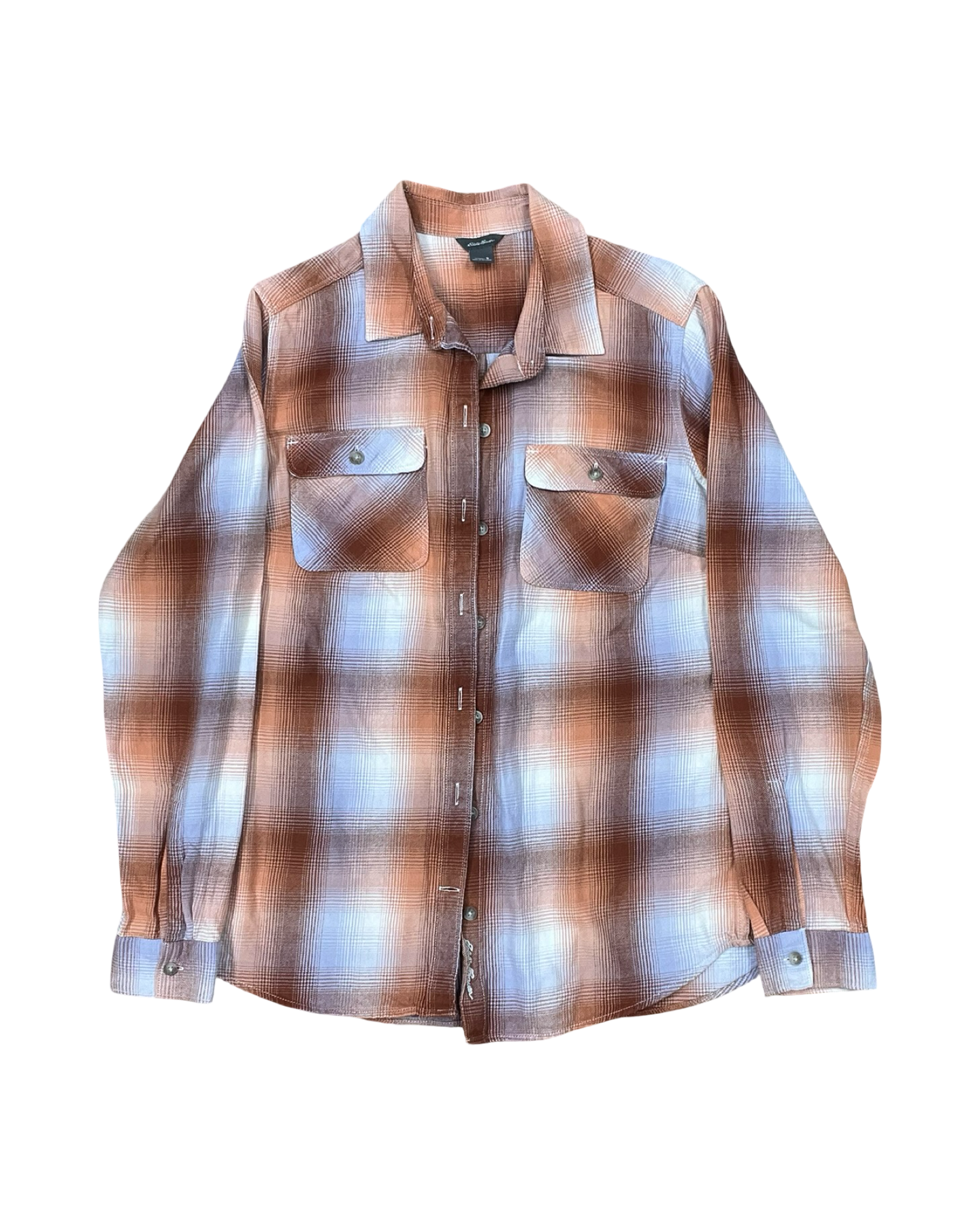 Blouse Ls By Eddie Bauer In Orange & White, Size:S