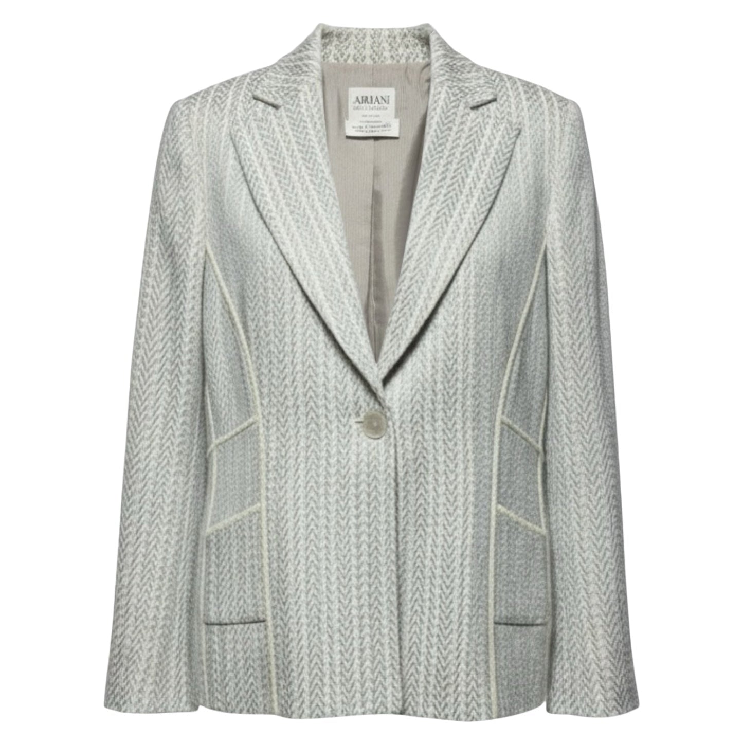 Cotton & Linen Blazer Luxury Designer By Armani In Blue & Cream, Size: 16