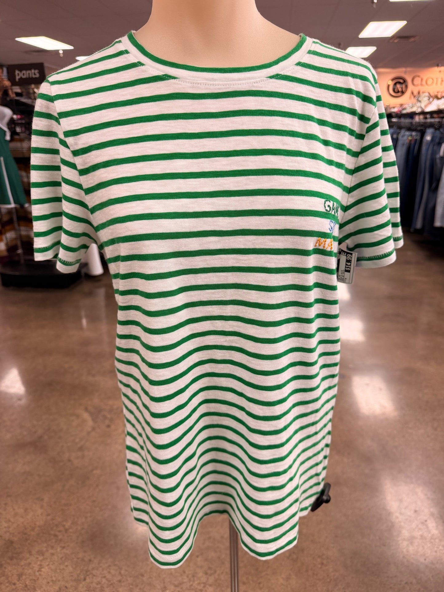 Top Ss By J. Crew In Green & White, Size:M
