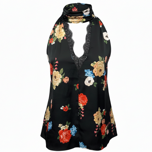 Silky Halter Tank By Anthropologie In Floral Print, Size: XL