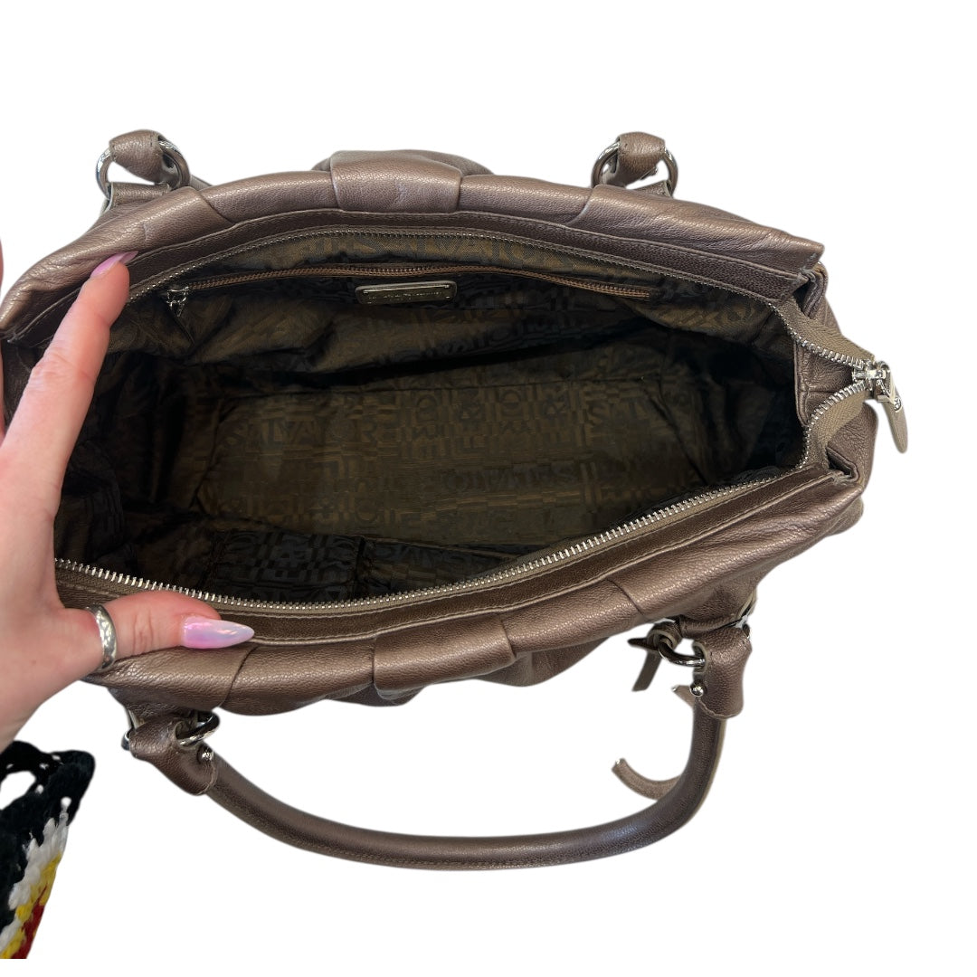 Handbag Designer By Ferragamo In Taupe, Size:Medium
