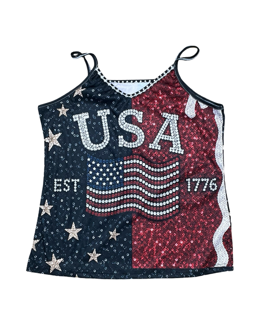 Top Sleeveless By Clothes Mentor In Blue Red & White, Size:L