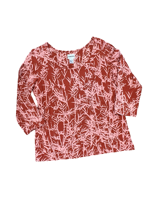 Top 3/4 Sleeve By Chicos In Orange, Size:M