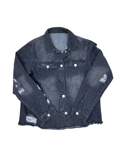 Jacket Denim By Clothes Mentor In Black Denim, Size:M