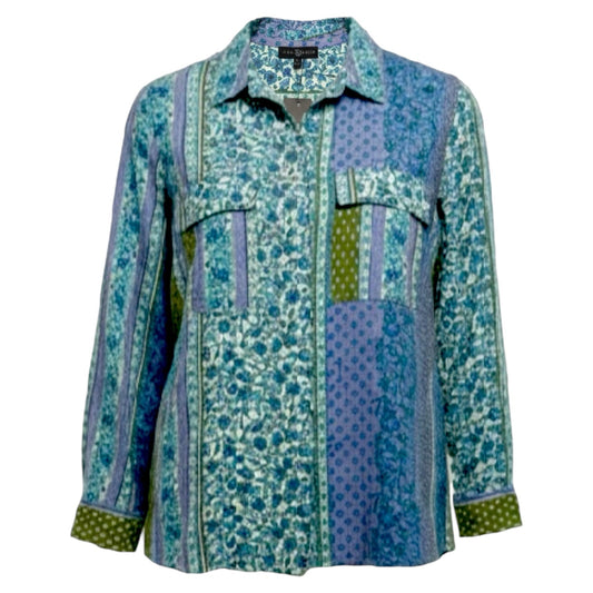 Patchwork Button Down Shirt By Fred David In Floral Print, Size: 2X