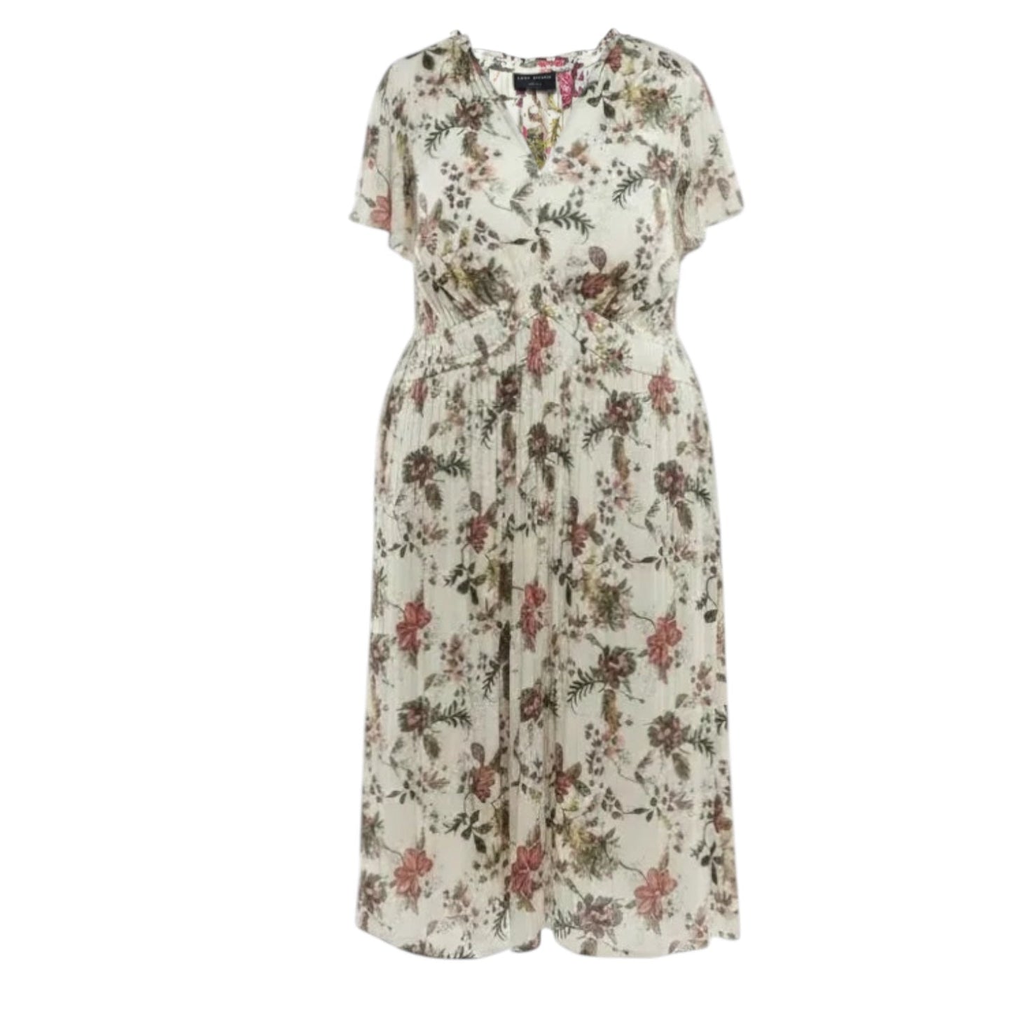 Satin Flutter-Sleeve Ruffle V-Neck Midi Dress By Lane Bryant In Floral Print, Size: 20