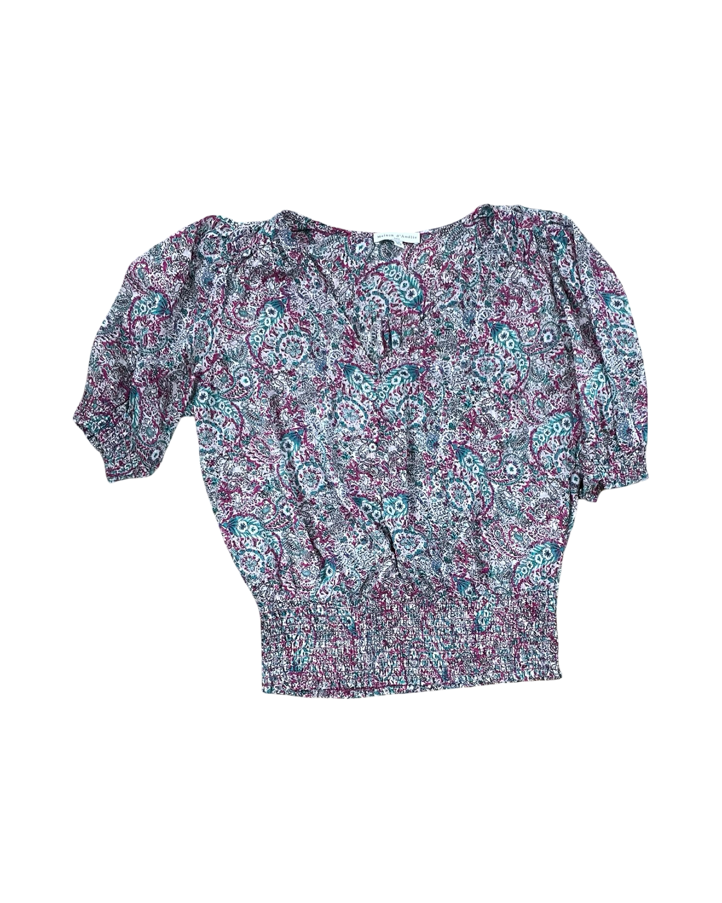 Top 3/4 Sleeve By Clothes Mentor In Green & Pink, Size:M