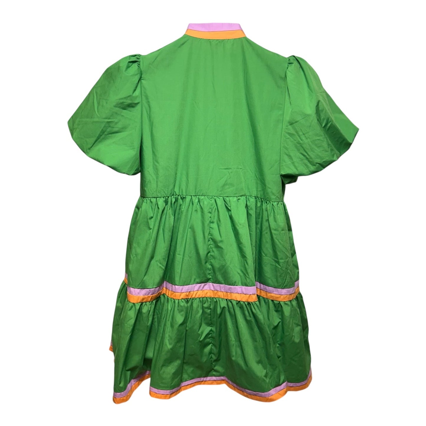 Puff Sleeve Tiered Mini Dress By Entro In Green, Size: M