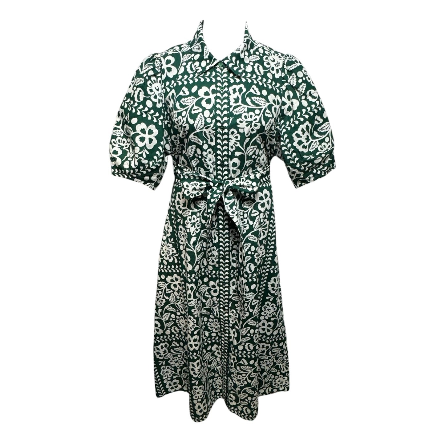 Elbow Sleeve Floral Print Maxi Dress By Crown And Ivy In Green & White, Size: XL