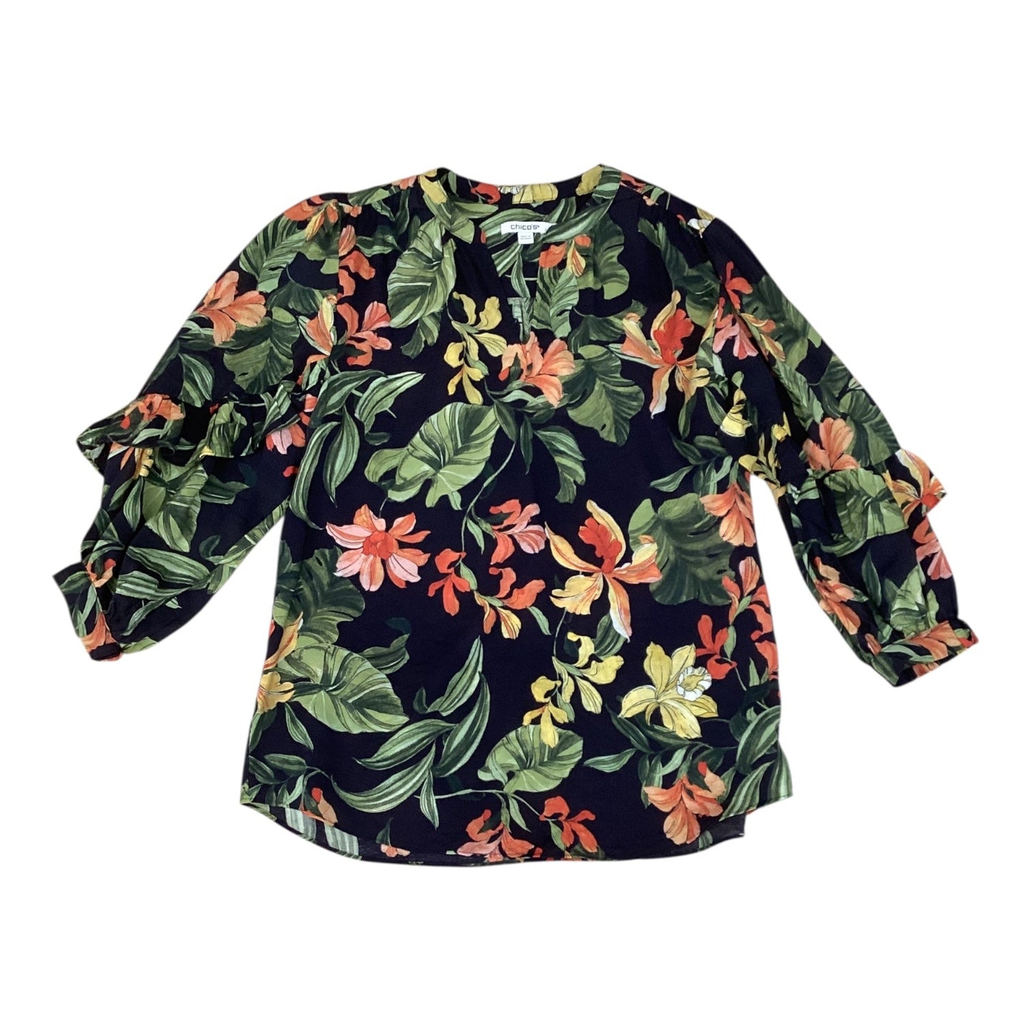 Top 3/4 Sleeve By Chicos In Navy, Size:CHICOS SIZE 0/SMALL