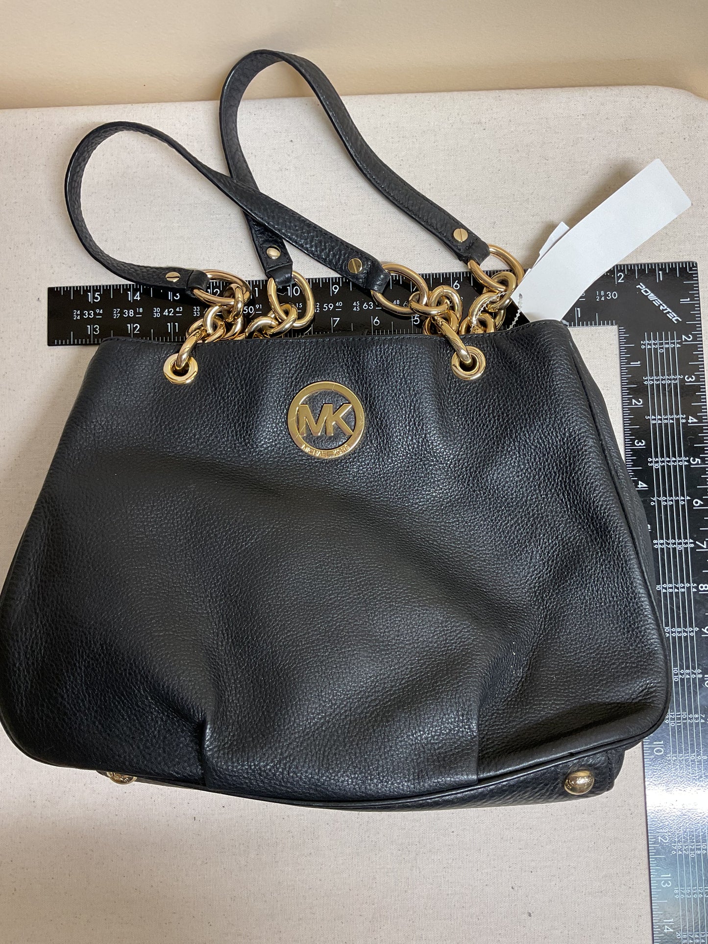 Crossbody Designer By Michael Kors In Black & Gold, Size:Medium
