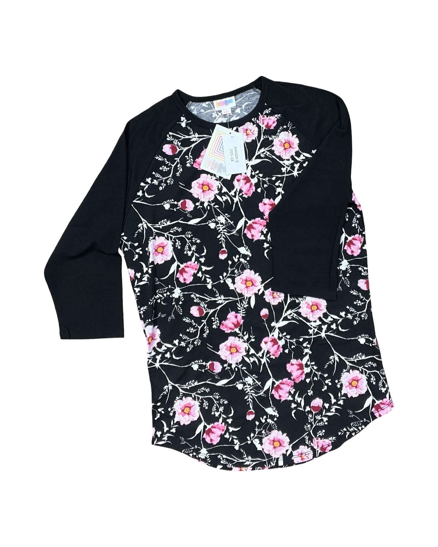 Top 3/4 Sleeve By Lularoe In Black & Pink, Size:S