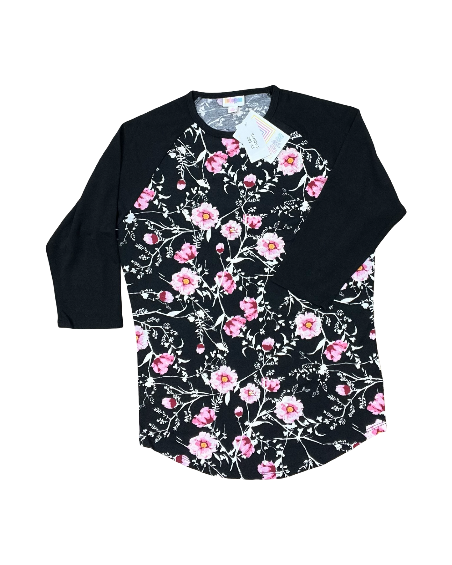 Top 3/4 Sleeve By Lularoe In Black & Pink, Size:S