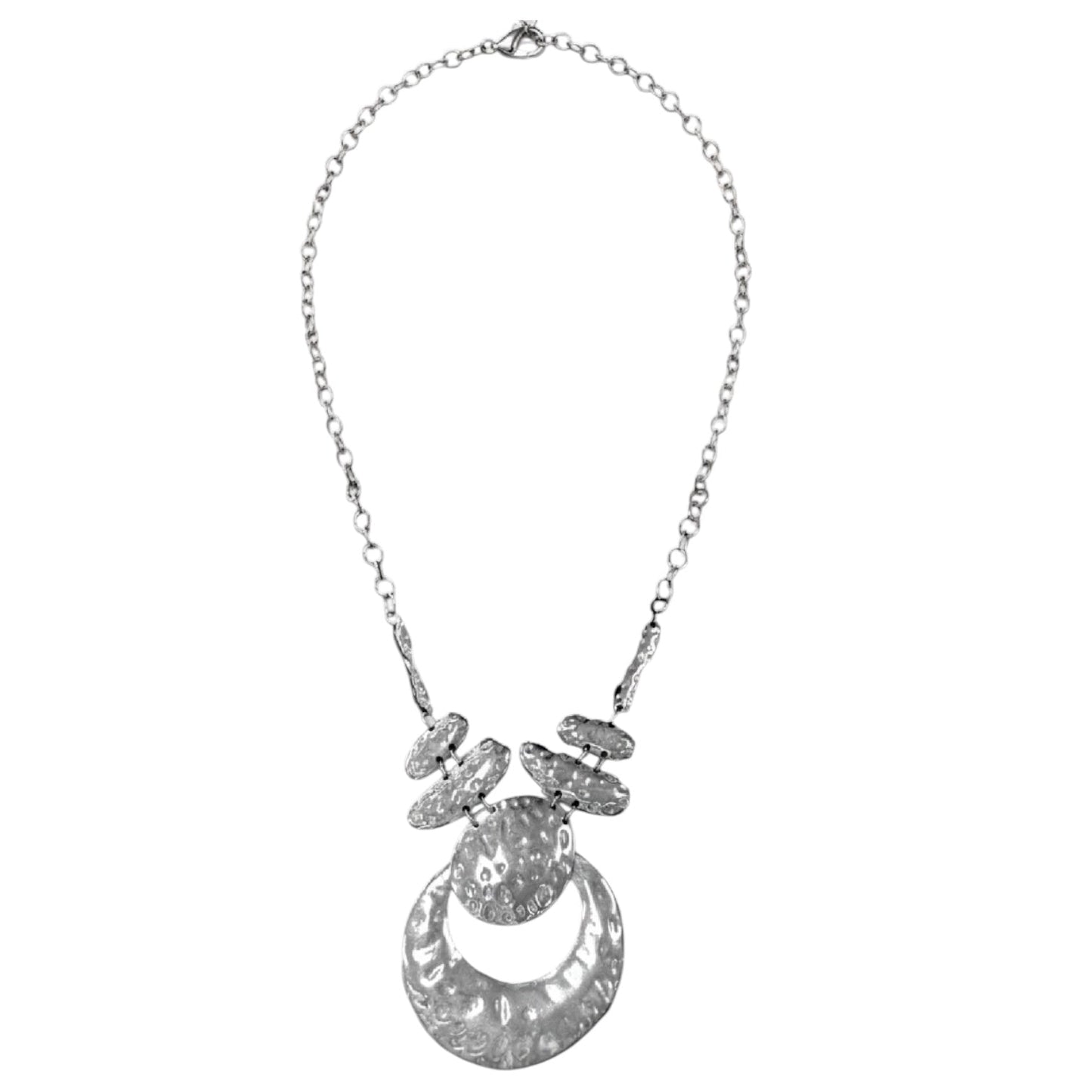 Hammered Silvertone Statement Necklace