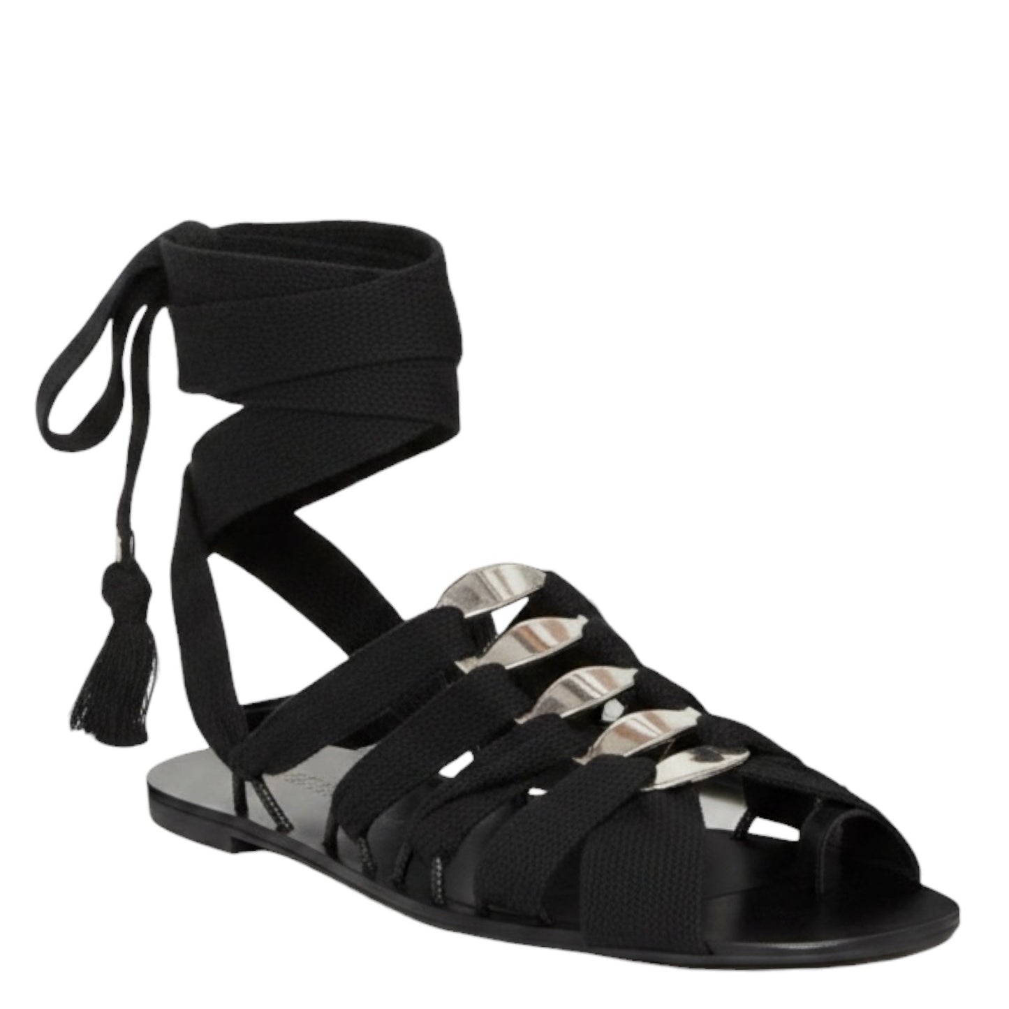 Ribbon Link Lace-up Gladiator Sandals In Black Designer By Tory Burch In Black, Size: 8.5