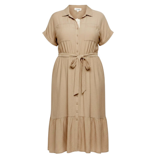 Tie Waist Shirtdress By Lucky Brand In Tan, Size: 2x