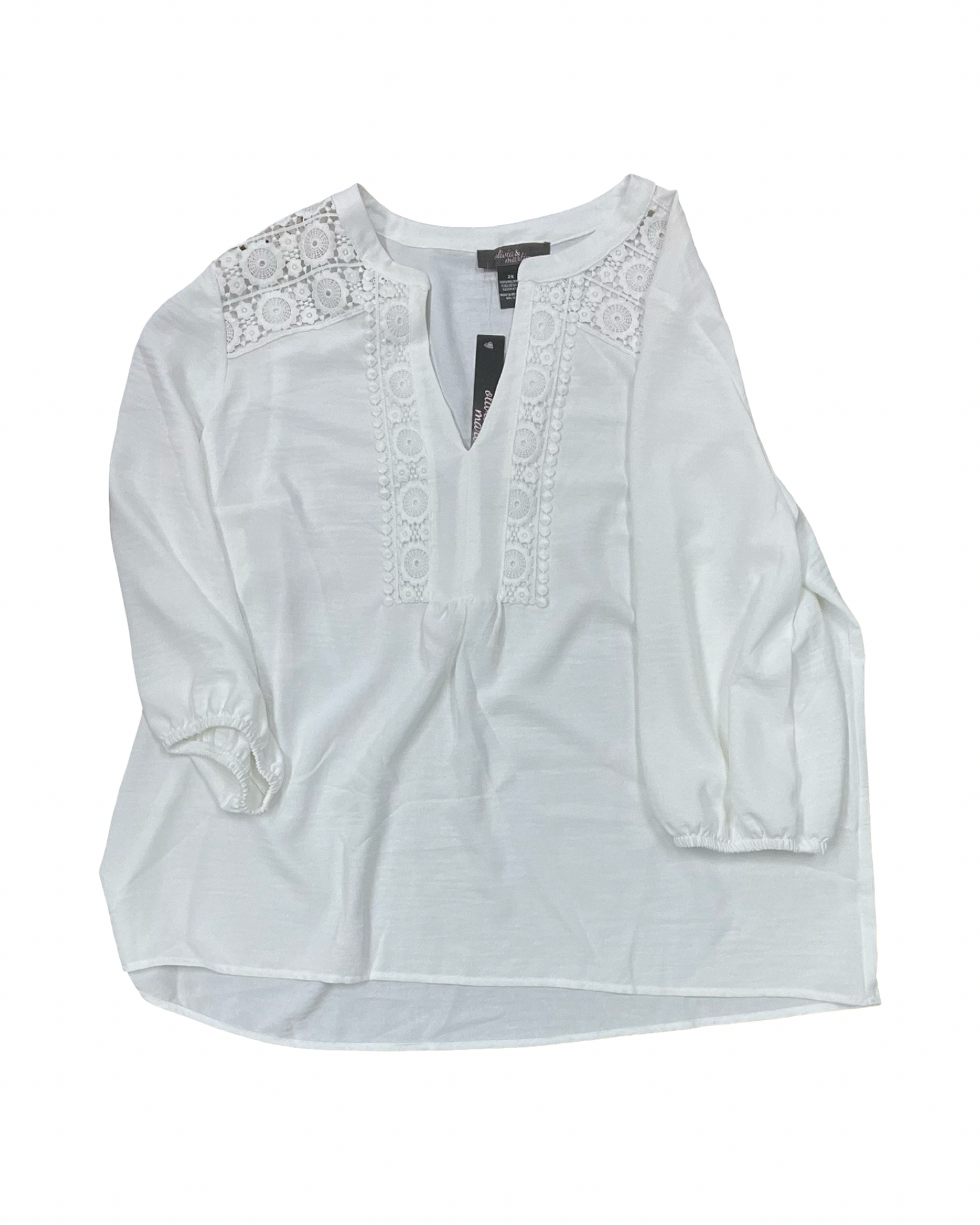 Top 3/4 Sleeve By Clothes Mentor In White, Size:2X