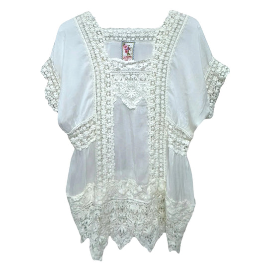 Crochet Lace Embroidered Tunic Short Sleeve By Johnny Was In Cream, Size: S