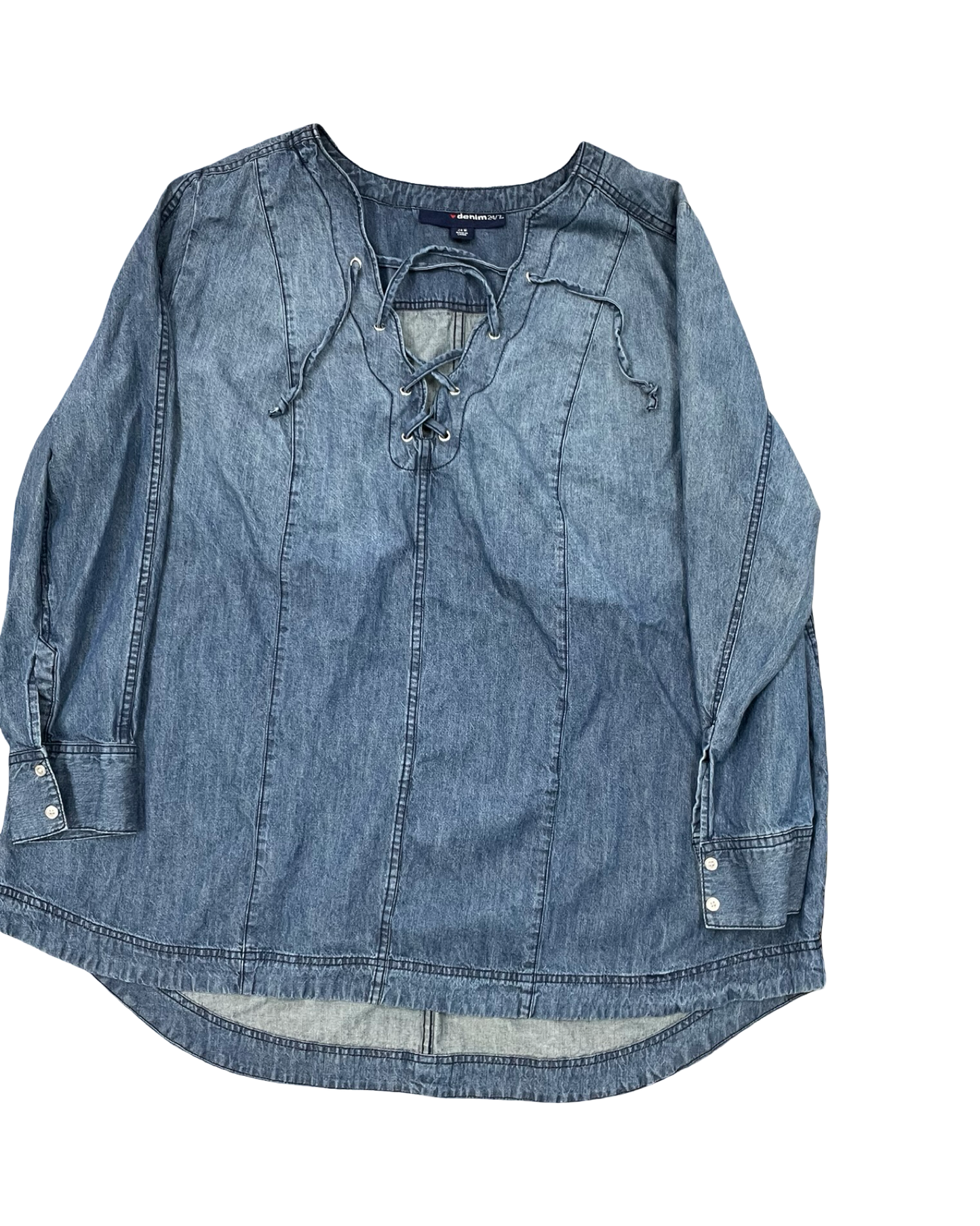 Top Ls By Denim 24/7 In Blue Denim, Size:3X
