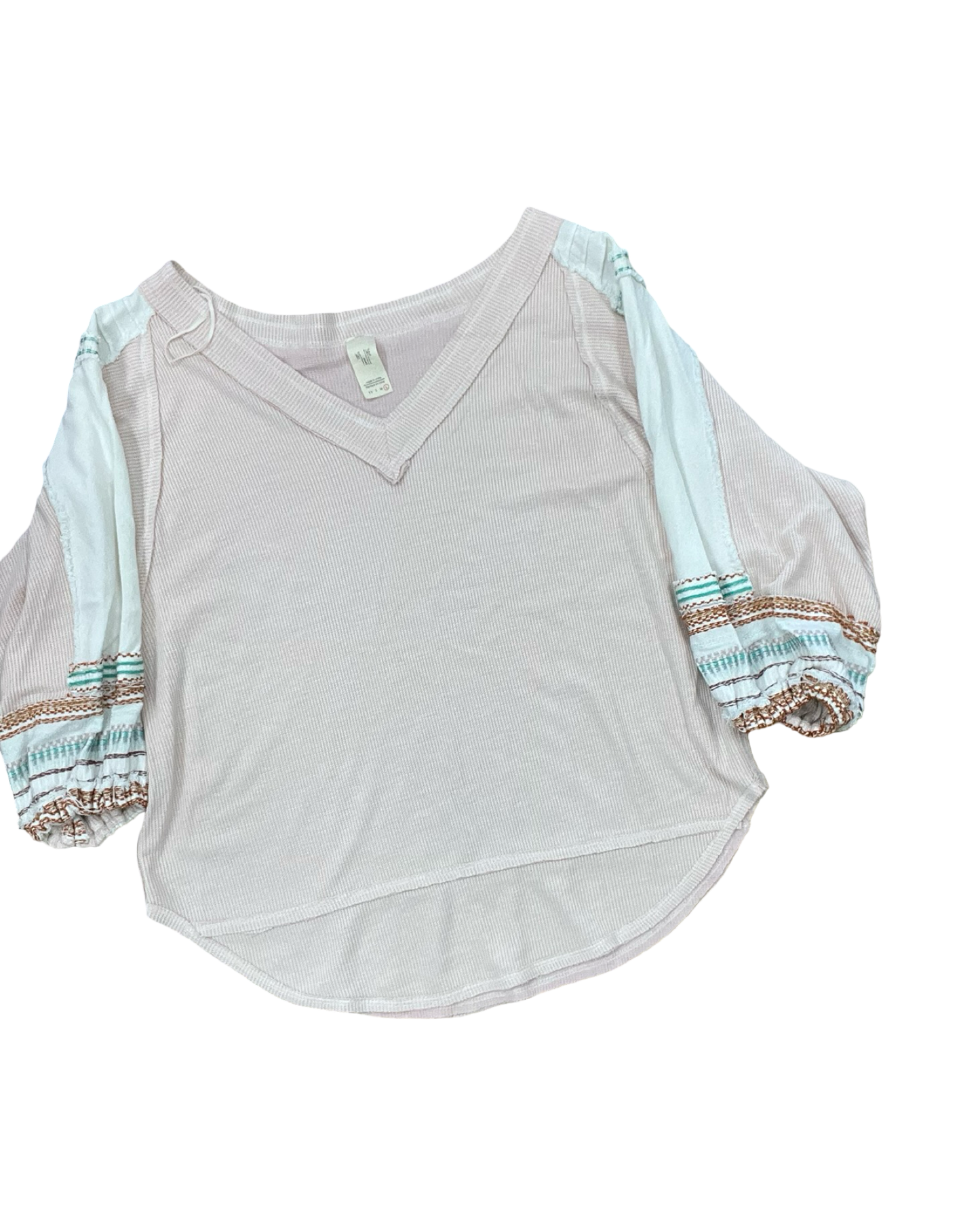 Top 3/4 Sleeve By We The Free In Pink & White, Size:L