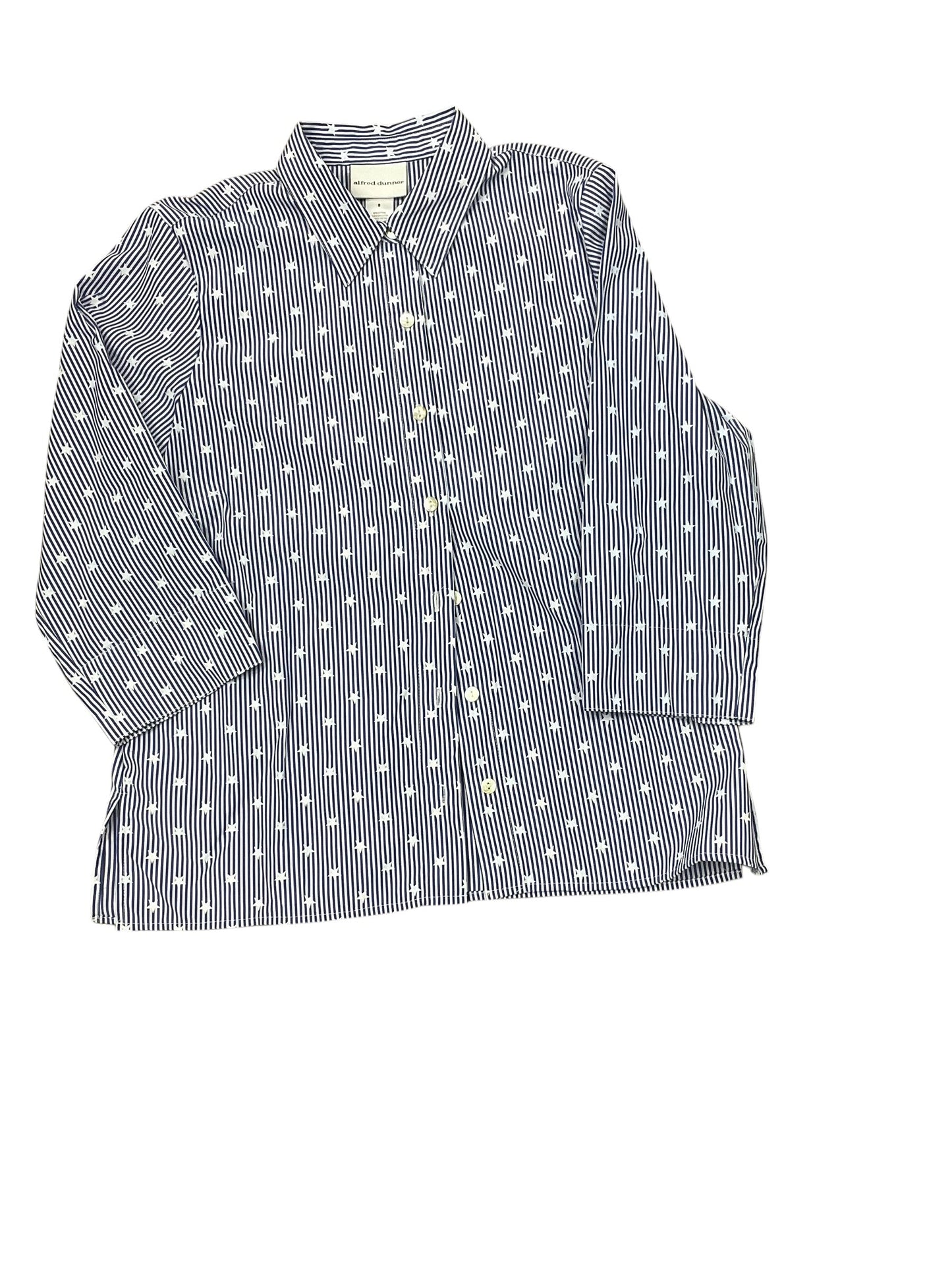 Blouse 3/4 Sleeve By Alfred Dunner In Blue & White, Size:S