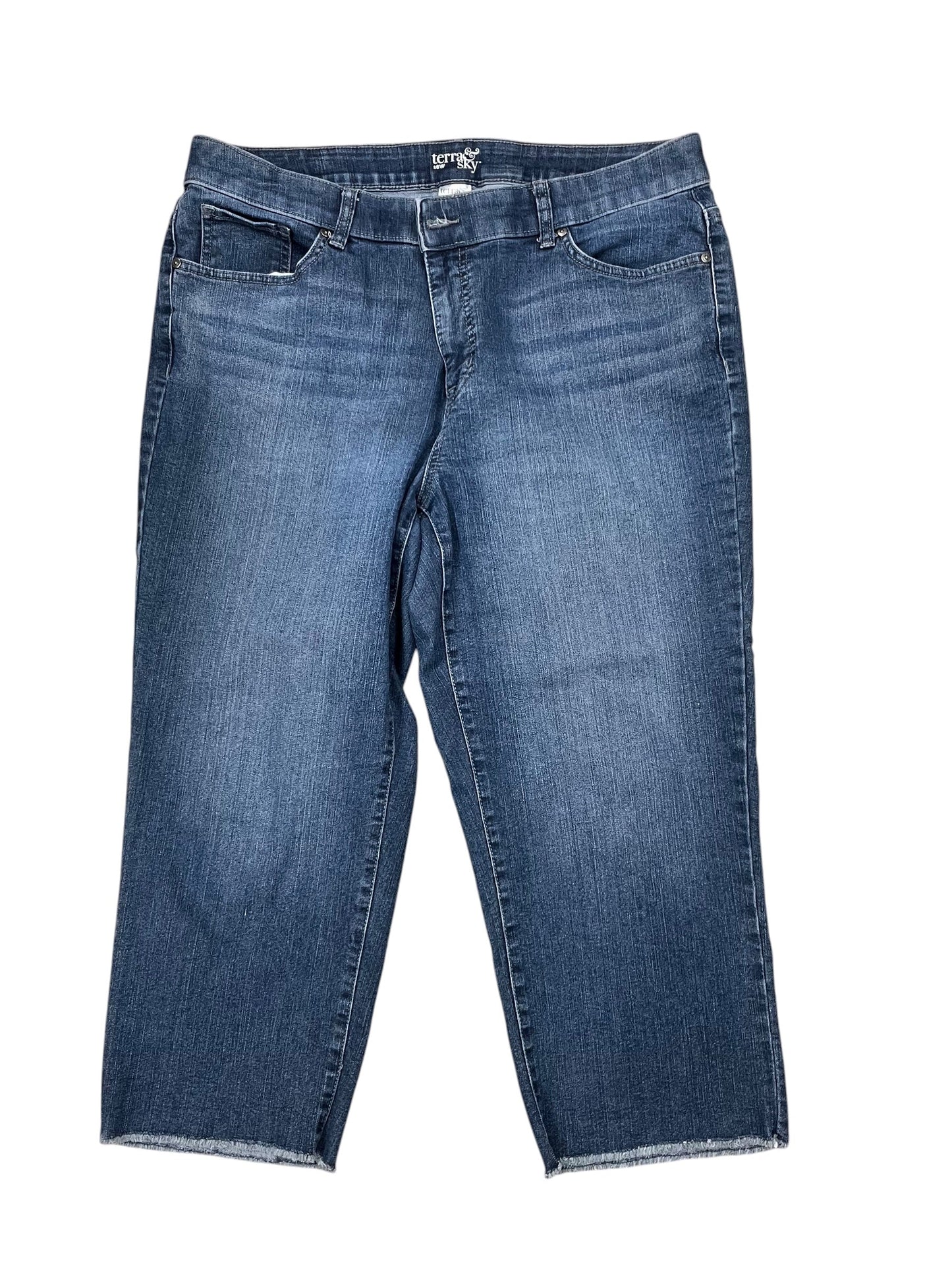 Jeans Cropped By Terra & Sky In Blue Denim, Size:16