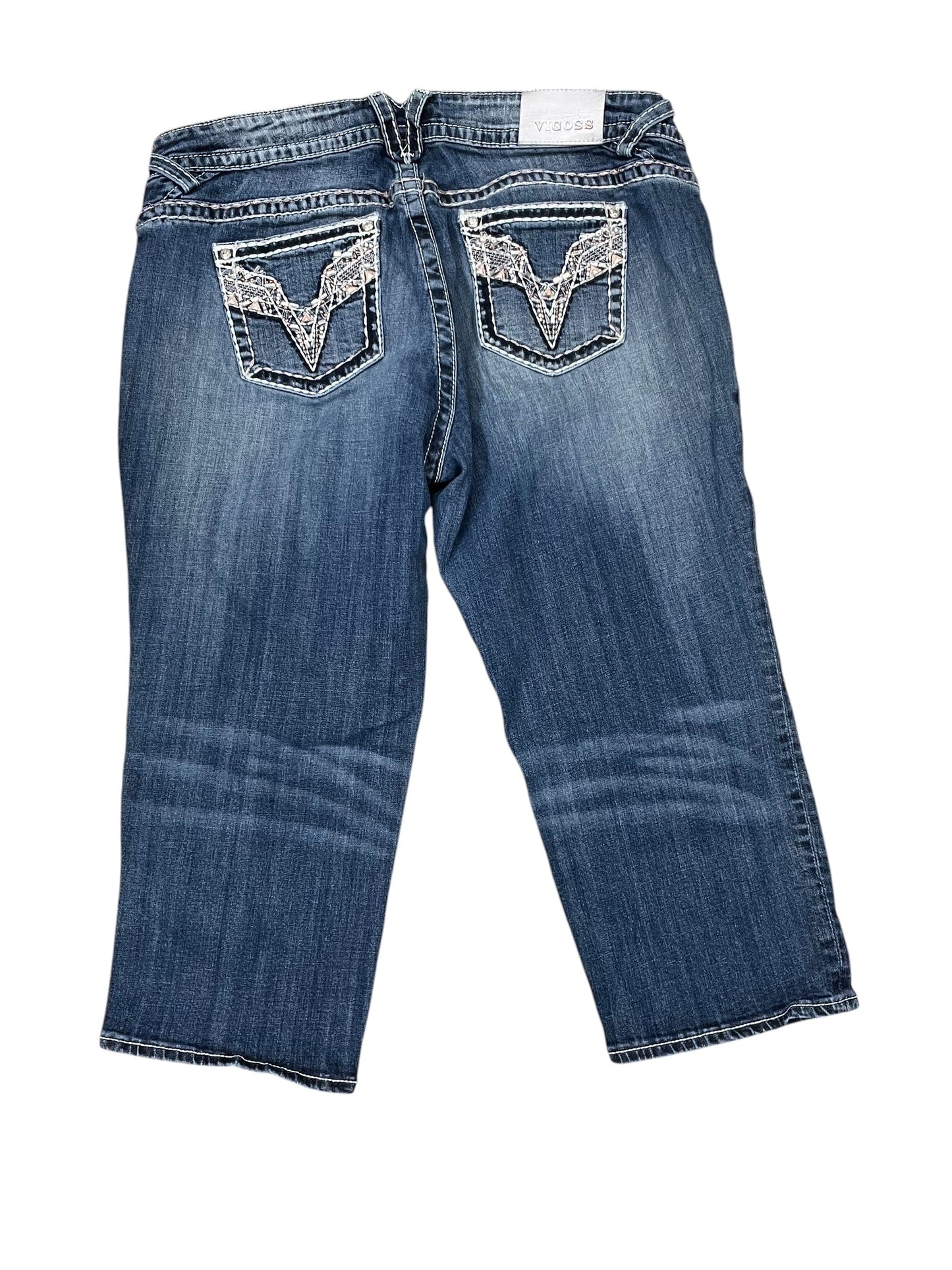 Jeans Cropped By Vigoss In Blue Denim, Size:18