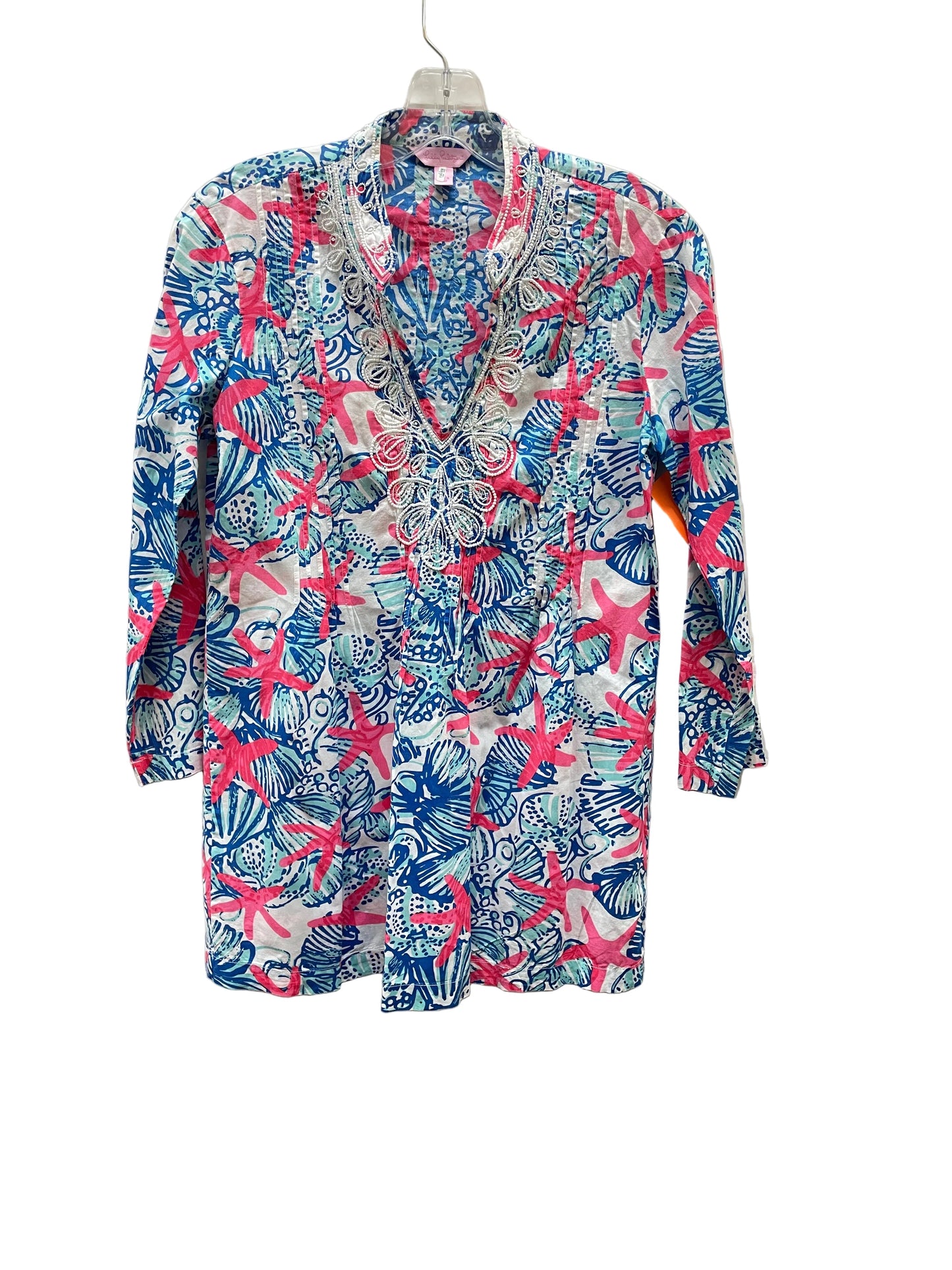 Top Ls Designer By Lilly Pulitzer In Blue & Pink, Size:Xs
