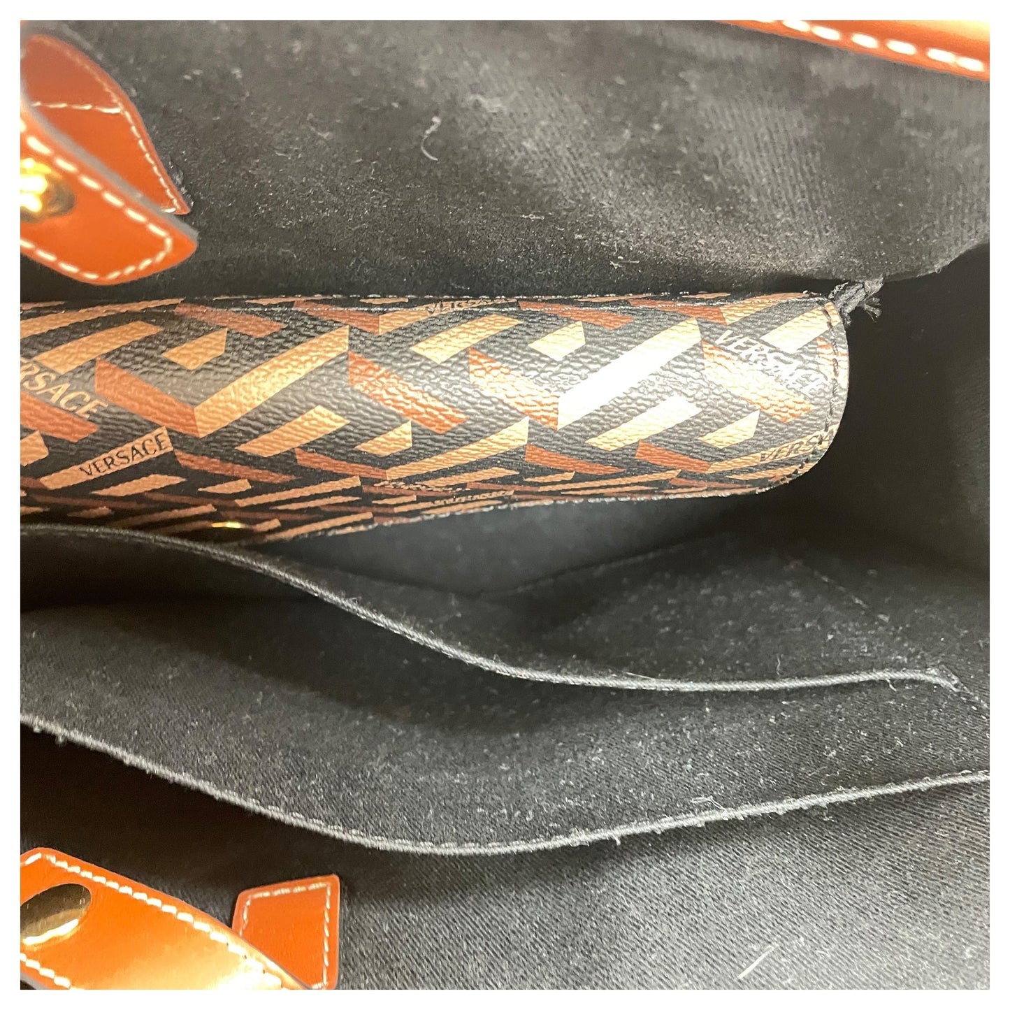 Tote Luxury Designer By Versace In Black & Brown, Size:Large