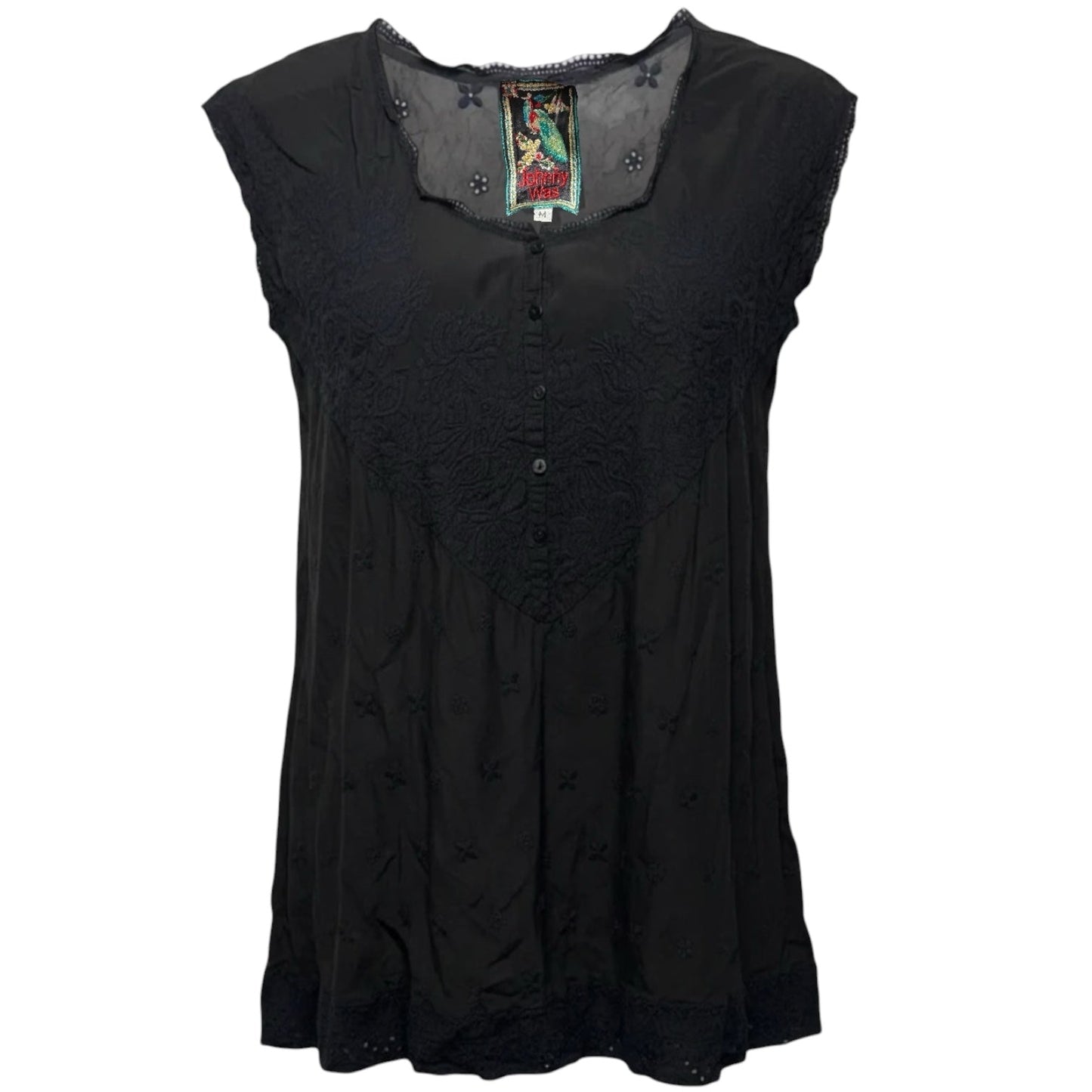 Embroidered Eyelet Tunic By Johnny Was In Black, Size: M