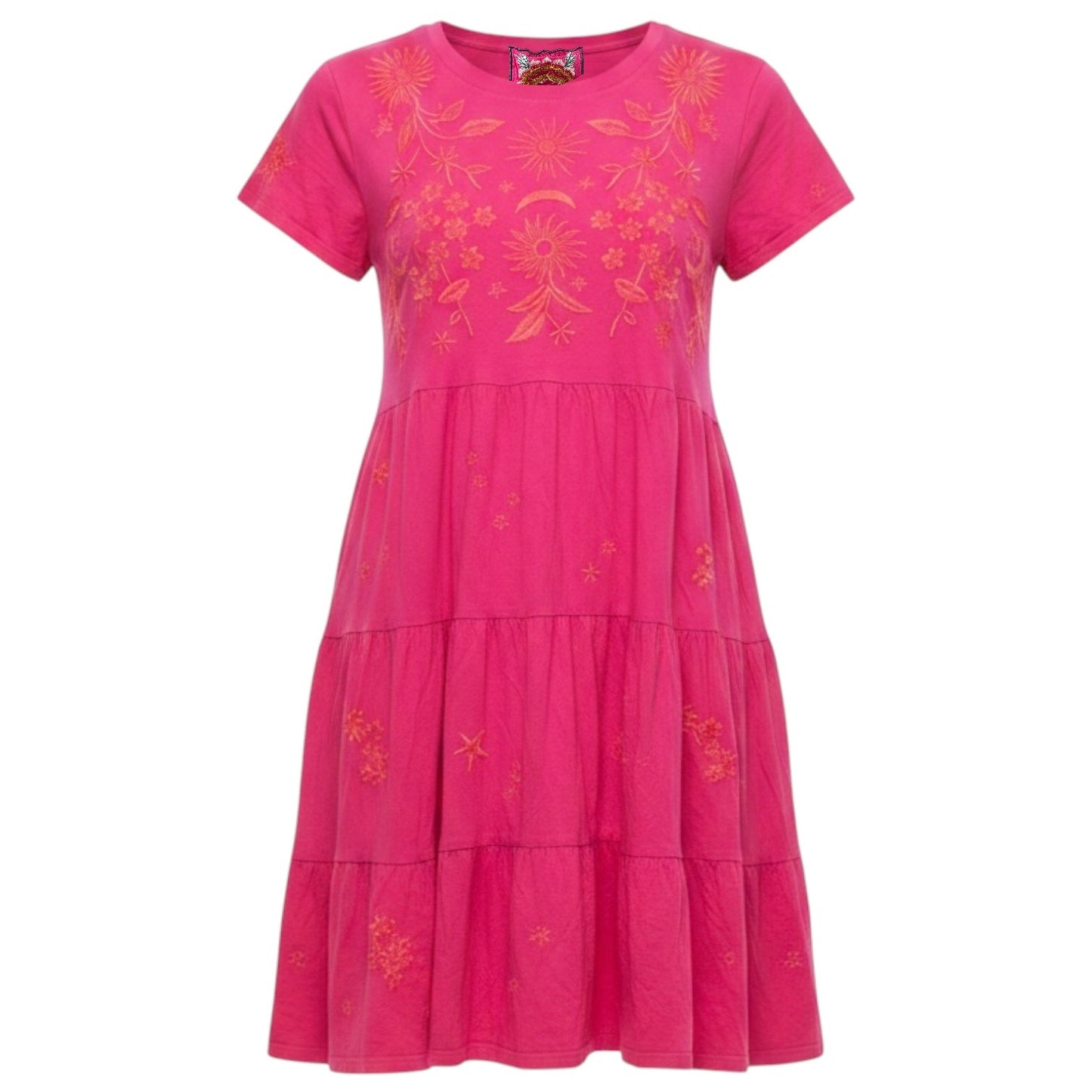 Oleander Tiered Embroidered T Shirt Dress By Johnny Was In Pink, Size: M