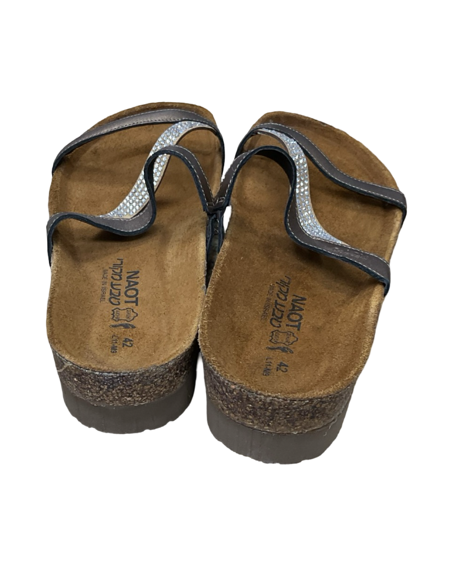 Sandals Flats By Naot In Brown & Silver, Size:11