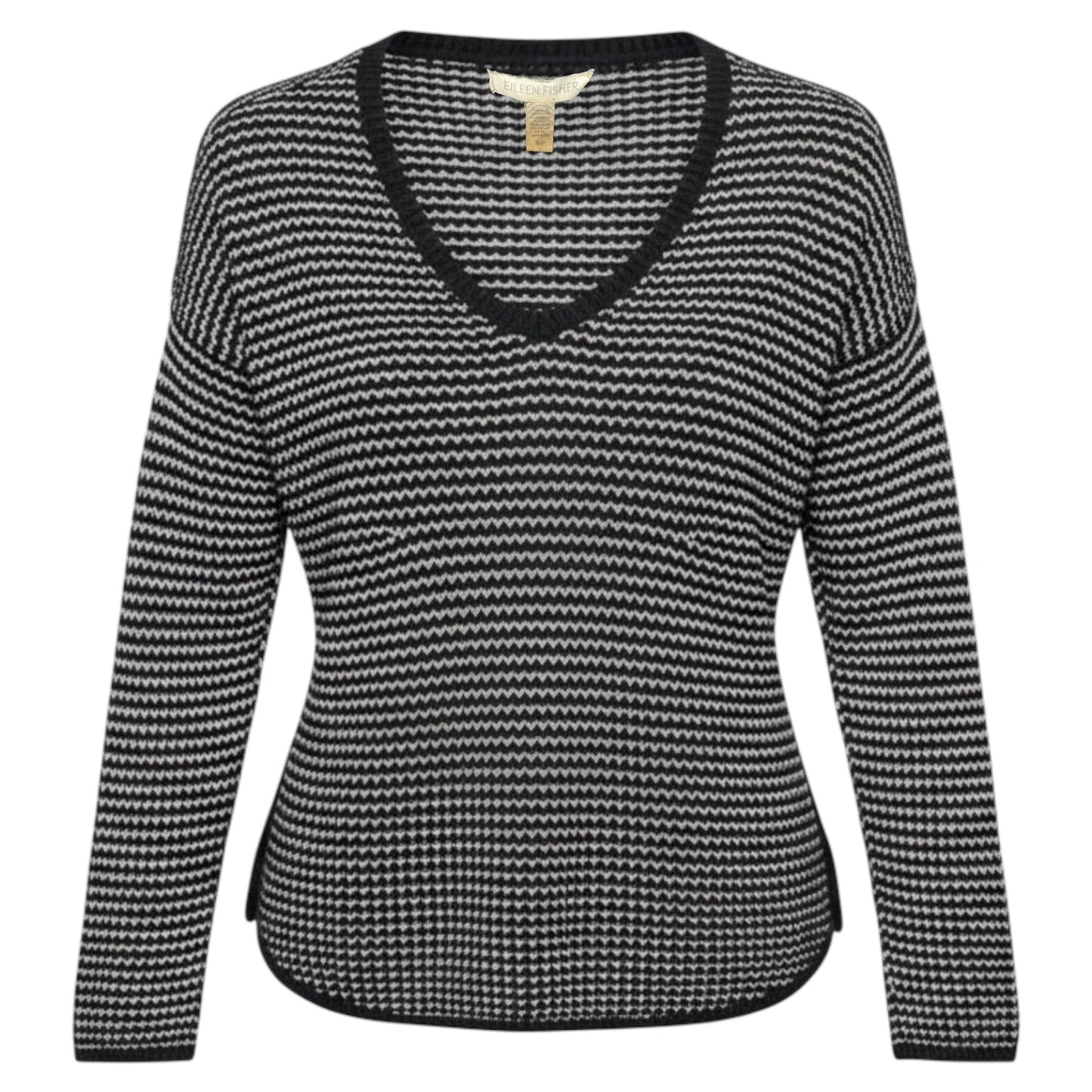 Organic Cotton Linen Blend Open Knit Sweater By Eileen Fisher In Black & Cream, Size: S