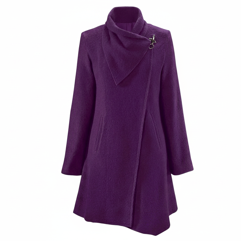 Lightweight Boiled Wool Crossover Coat With Decorative Clip By Northstyle In Purple, Size: L