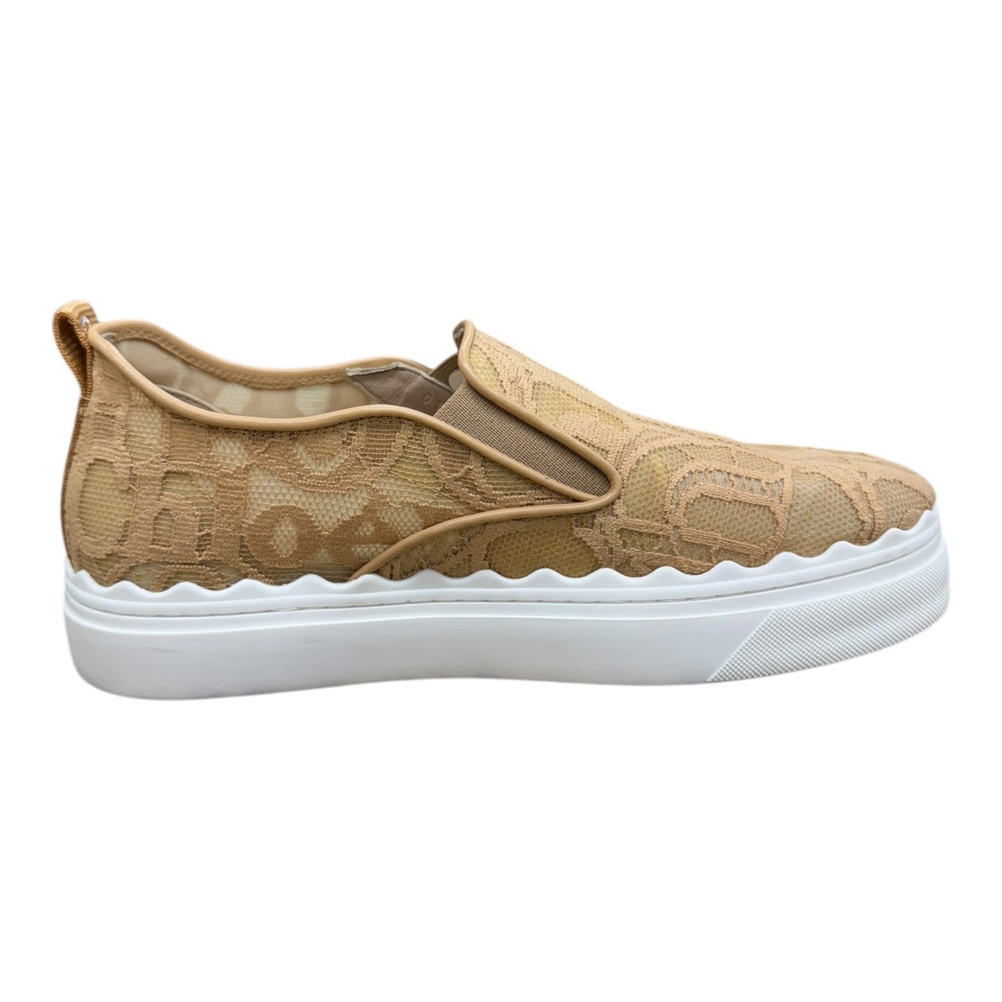 Shoes Luxury Designer By Chloe In Tan & White, Size:8