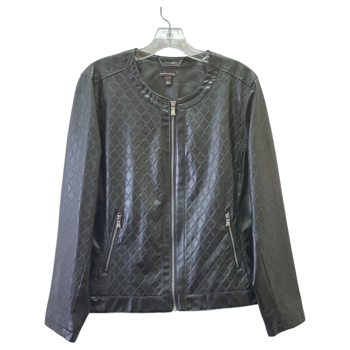 Jacket Moto Leather By Dana Buchman In Black, Size:L