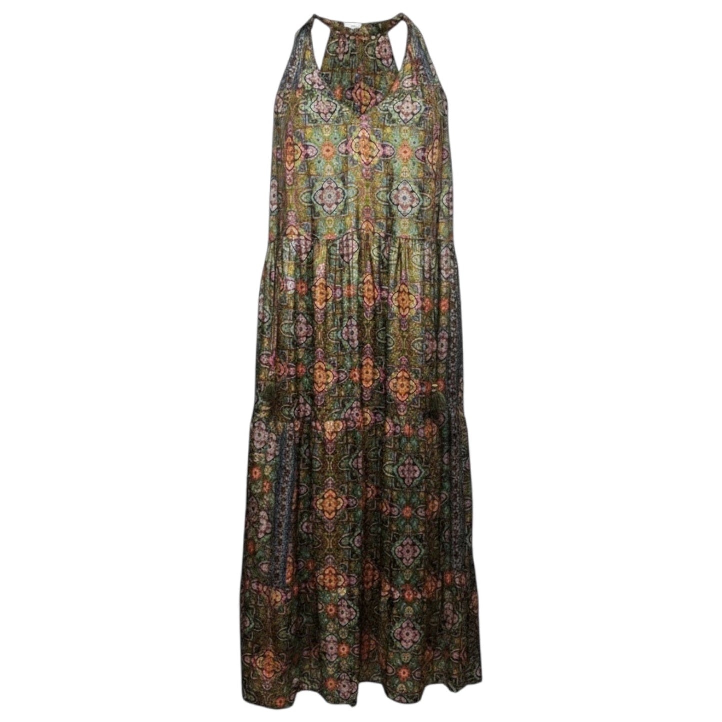 Patchwork Floral & Paisley Tiered Sleeveless Maxi Dress By Paani In Floral Print, Size: L