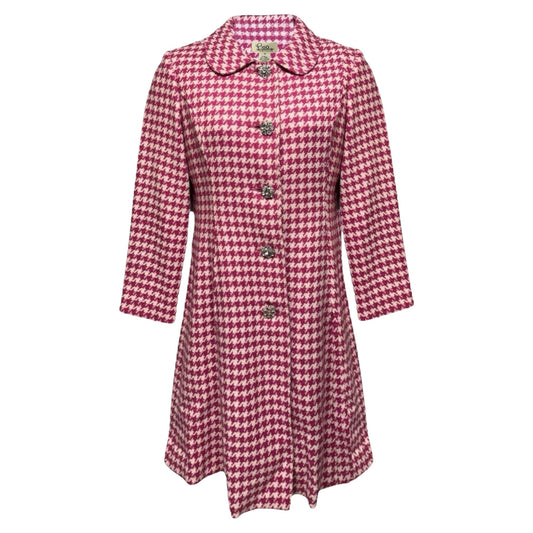 Vintage Houndstooth Coat Designer By Lilly Pulitzer In Pink & White, Size: M