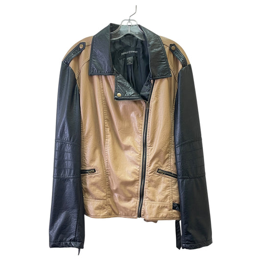Jacket Leather By Ashley Stewart In Black & Brown, Size:24
