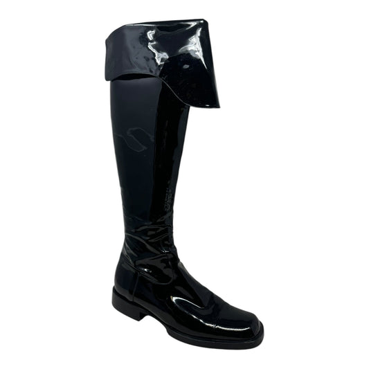 Vintage 2001 F/W Collection Patent Leather Cavalier OTK Boots Luxury Designer By Chanel In Black, Size: 7/37.5
