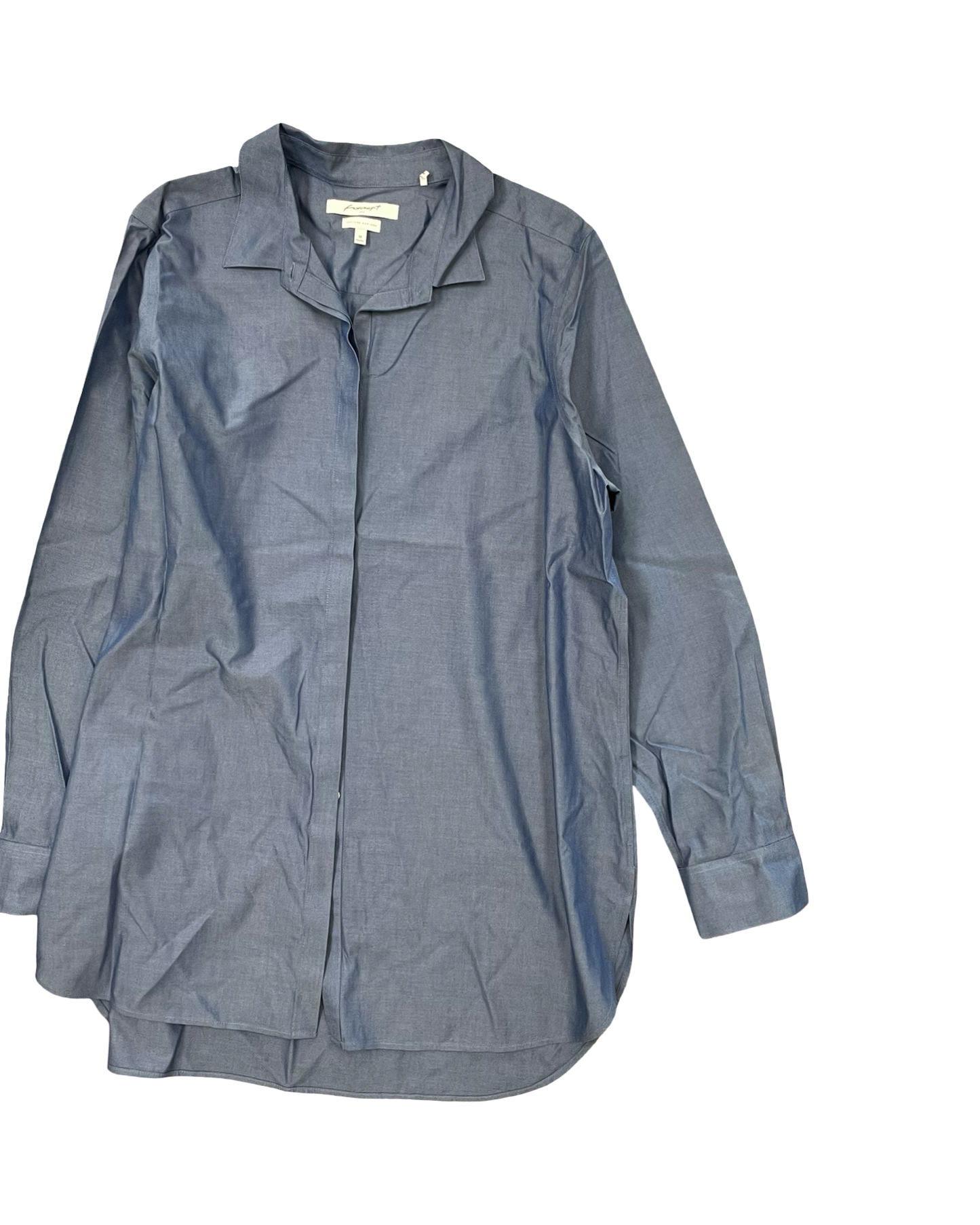 Blouse Ls By Foxcroft In Blue, Size:1X