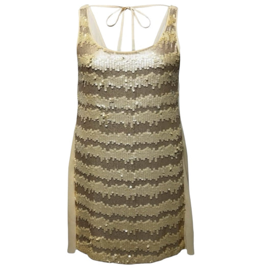 AS IS Draped Back Sequin Party Dress By Filomena Fernandez In Tan, Size: M/L