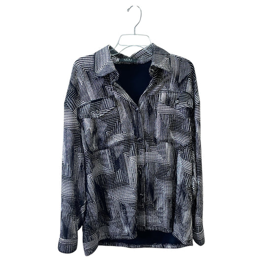 Jacket Shirt By Akira In Black & Silver, Size:M