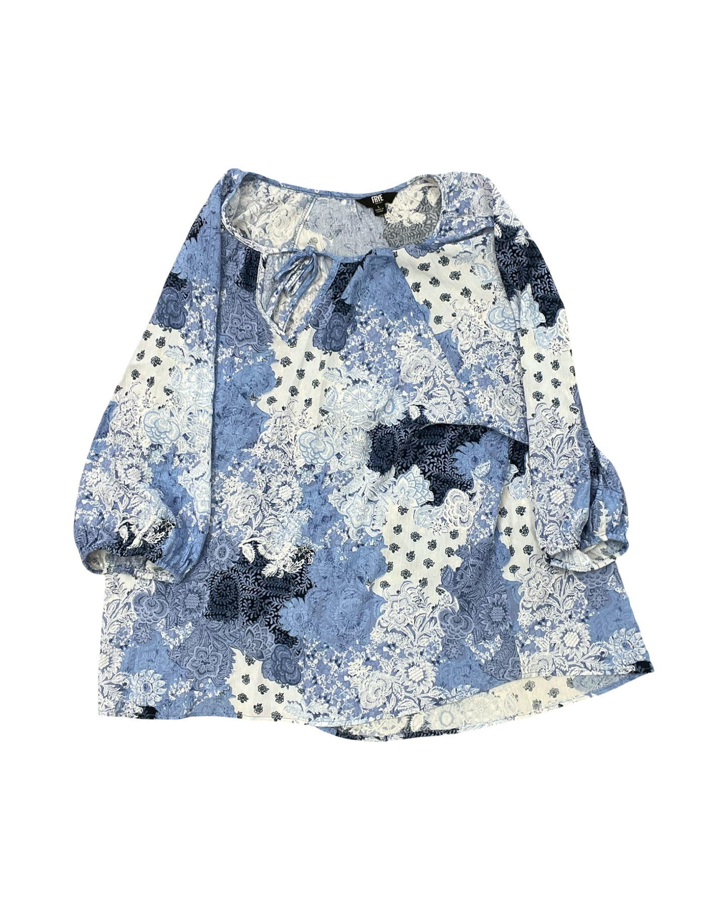 Top 3/4 Sleeve Designer By Frye In Blue & White, Size:L