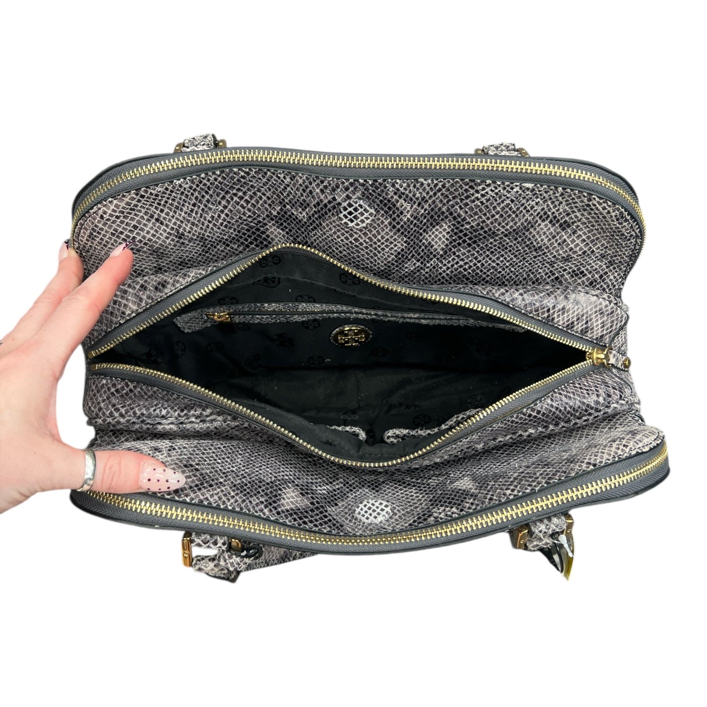 Handbag Designer By Tory Burch In Snakeskin Print, Size:Large