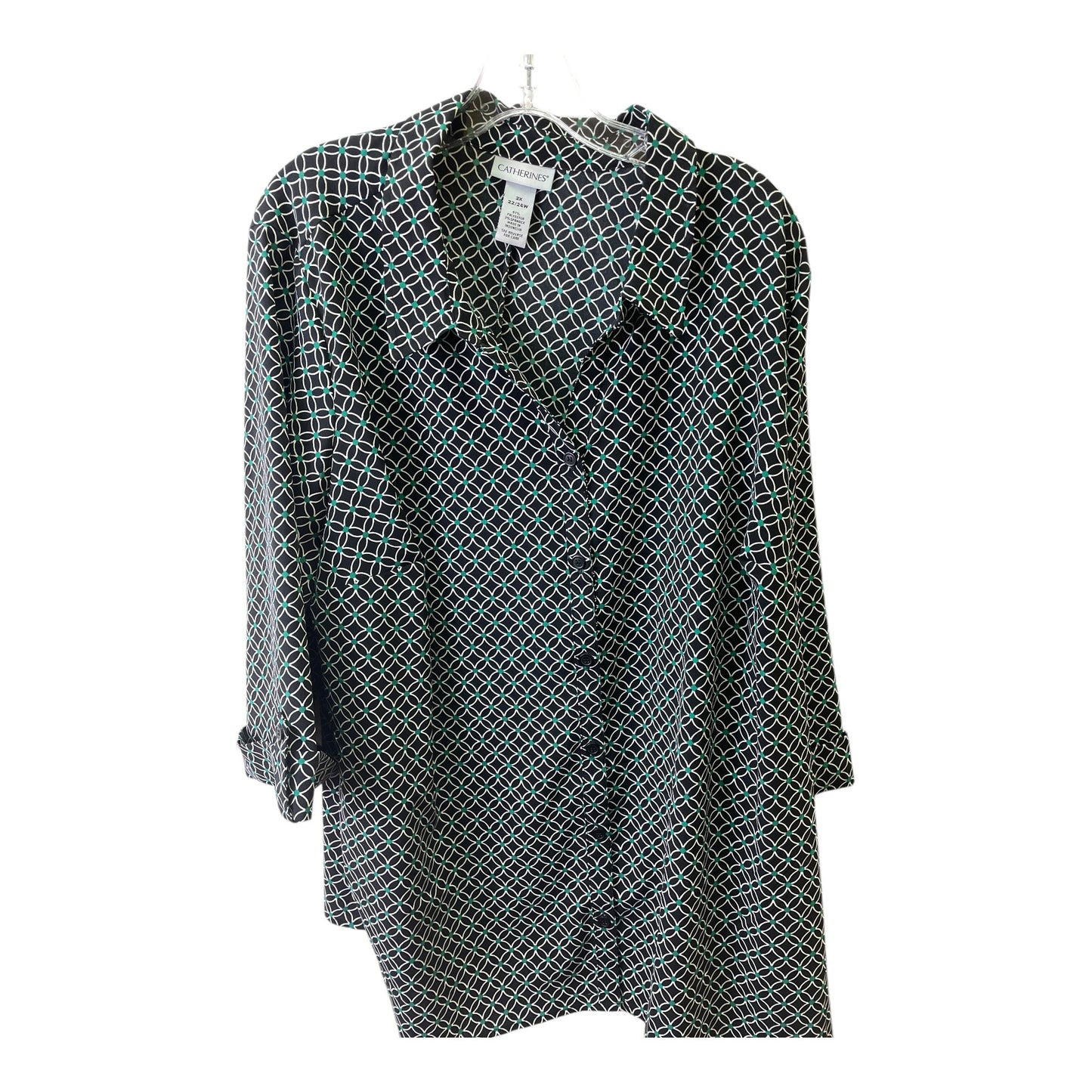 Top 3/4 Sleeve By Catherines In Black & Green, Size:2X